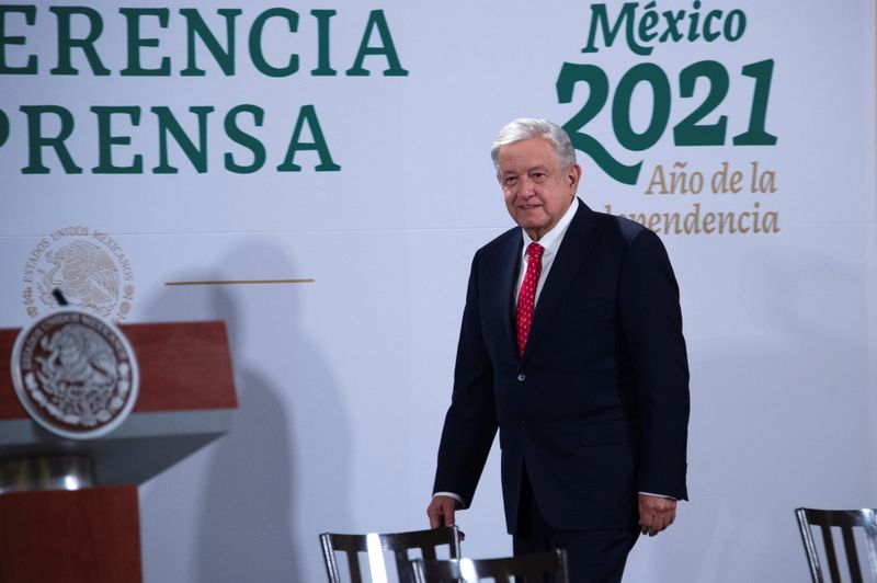 Mexico’s President Andres Manuel Lopez Obrador attends a news conference
