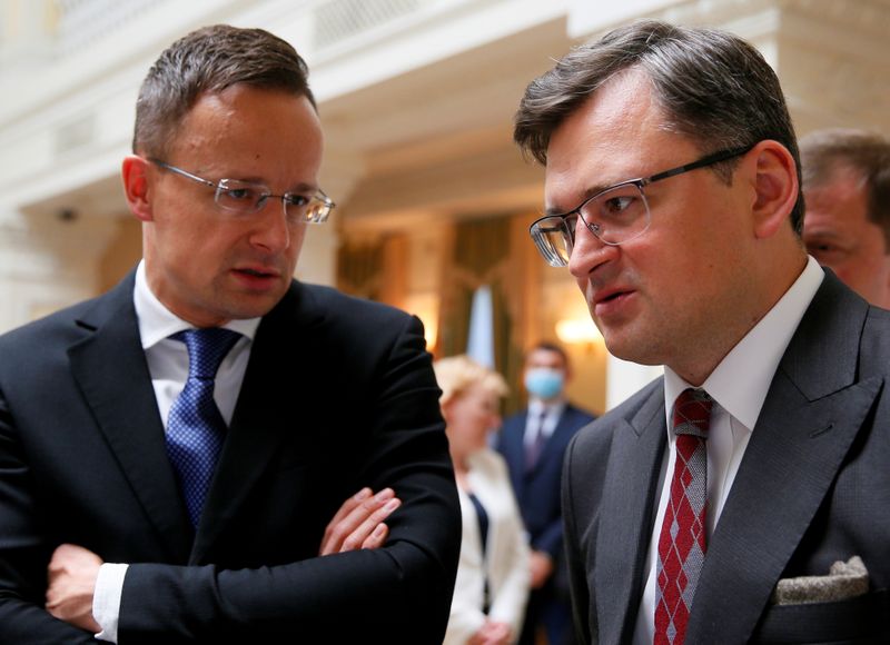 FILE PHOTO: Ukrainian Foreign Minister Kuleba and his Hungarian counterpart