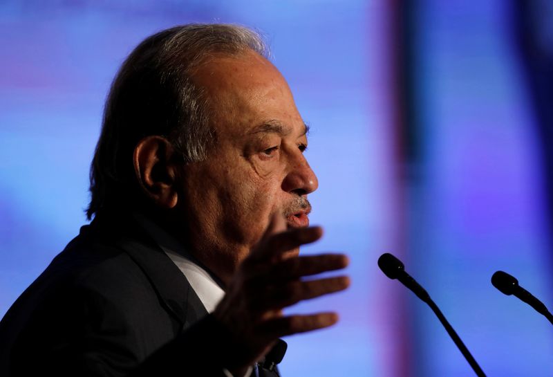 FILE PHOTO: Mexican billionaire Carlos Slim addresses the audience during