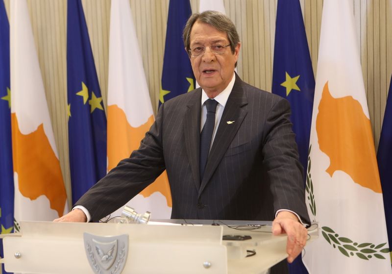 Cyprus President Nicos Anastasiades delivers an address regarding corruption at