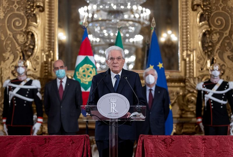 Italian President Sergio Mattarella speaks at the Quirinale palace, in