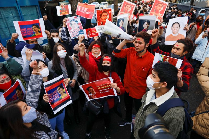 Protesters from Myanmar residing in Japan rally against Myanmar’s military,