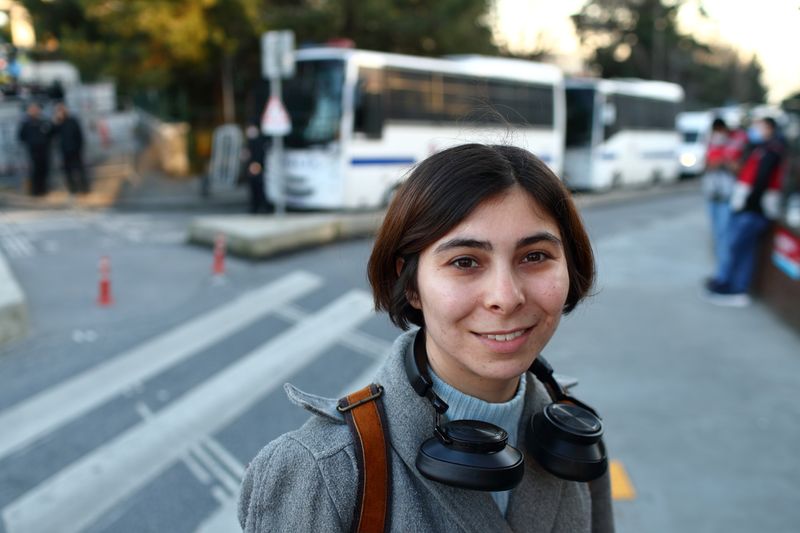 Bogazici University student Azelya Celik poses during an interview with