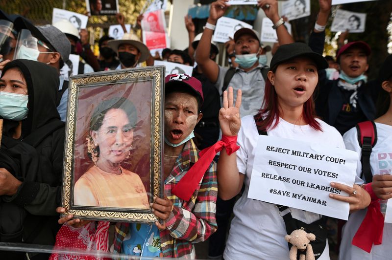 FILE PHOTO: Rally against military coup in Yangon