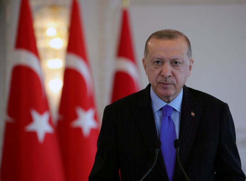 FILE PHOTO: Turkish President Erdogan attends a satellite technologies event