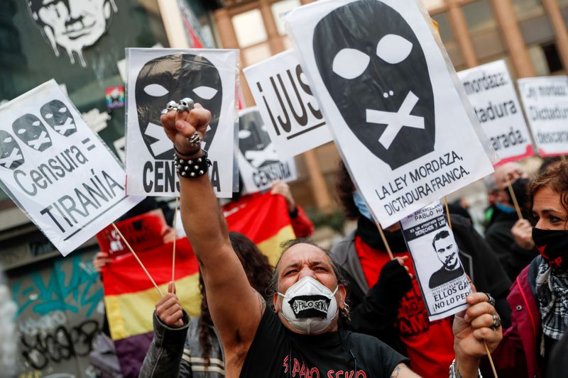 FILE PHOTO: Supporters of Spanish rap singer Pablo Hasel protest