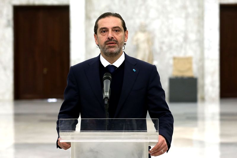 Lebanese Prime Minister-designate Saad al-Hariri speaks at the presidential palace