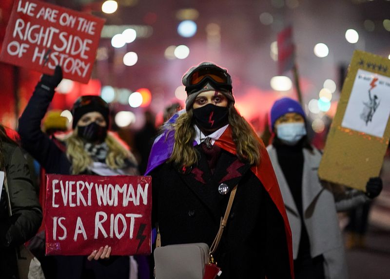 FILE PHOTO:Protest against the verdict restricting abortion rights in Warsaw