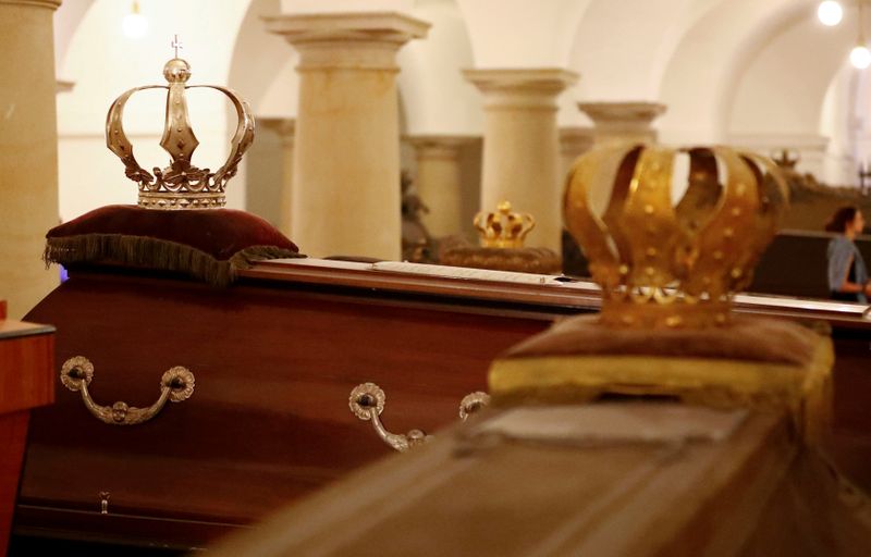 FILE PHOTO: Coffins are pictured inside the crypt of the