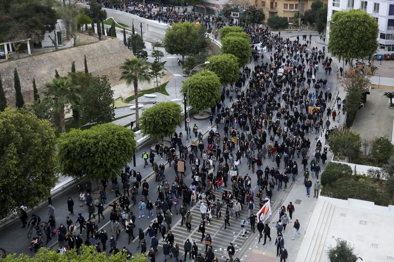 Cypriots march peacefully against corruption and COVID-19 restriction measures in