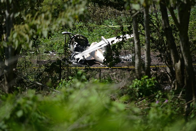 The wreckage of an airplane of Mexican Air Force is