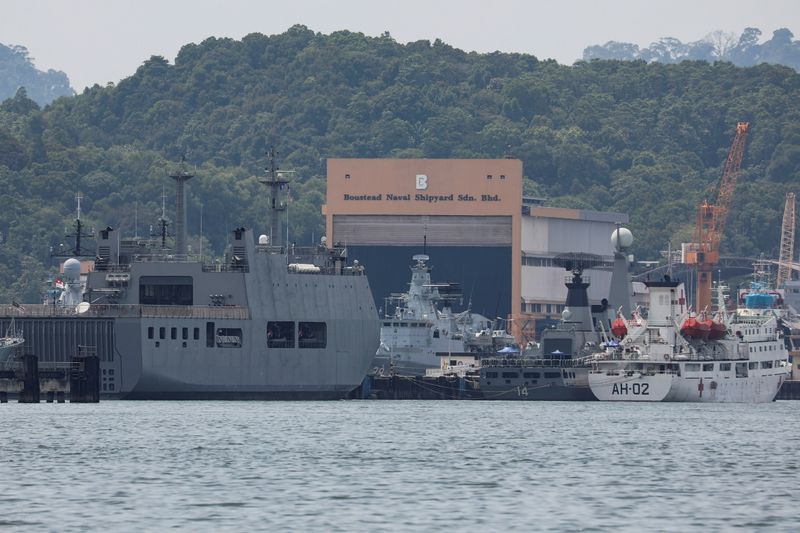 Myanmar Navy vessels are docked at a jetty in Lumut