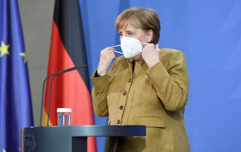 German Chancellor Merkel holds a news conference after virtual G7