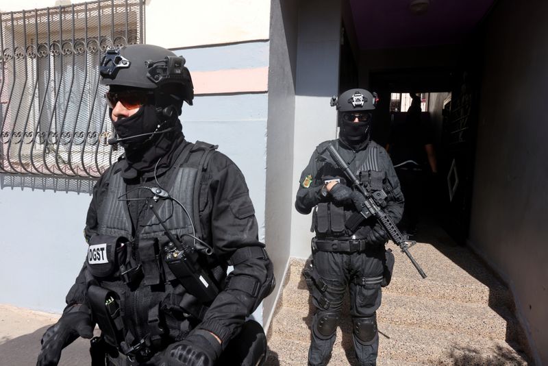 FILE PHOTO: Moroccan special forces stand guard at the entrance