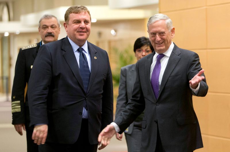 FILE PHOTO: Mattis poses with Bulgaria’s Defence Minister Karakachanov in
