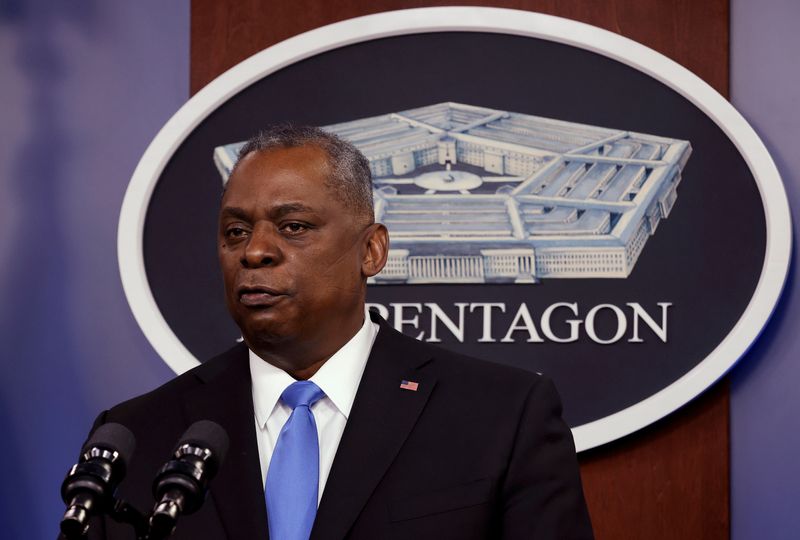 FILE PHOTO: U.S. Defense Secretary Lloyd Austin speaks during President