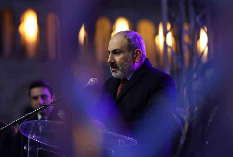 FILE PHOTO: Armenian Prime Minister Nikol Pashinyan attends a rally