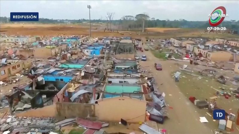 Drone footage shows damaged buildings after explosions in Equatorial Guinea