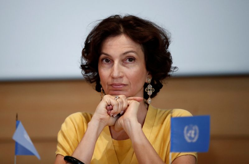 FILE PHOTO: Audrey Azoulay, Director-General of UNESCO attends a news