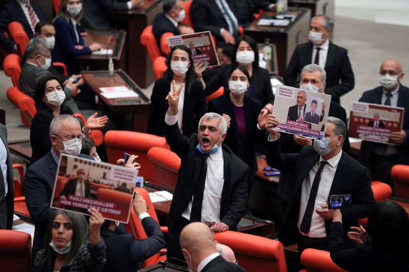Pro-Kurdish HDP lawmaker Gergerlioglu is pictured at the parliament in