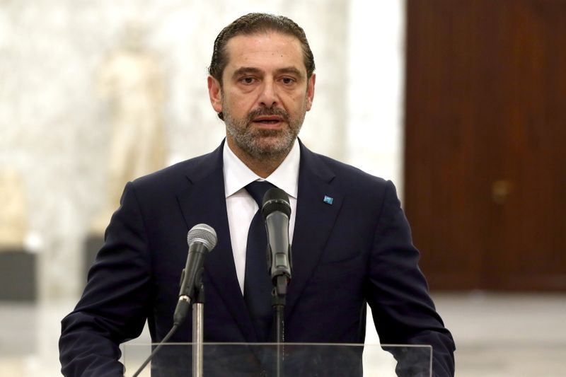 Prime Minister-designate Saad al-Hariri speaks at the presidential palace in