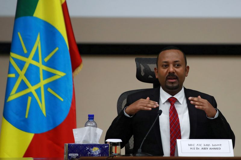 FILE PHOTO: Ethiopia’s Prime Minister Abiy Ahmed speaks during a