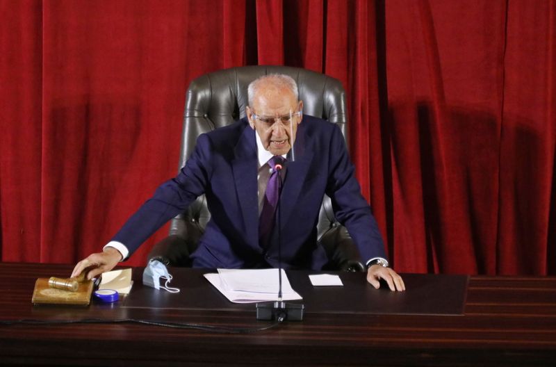 Lebanese Parliament Speaker Nabih Berri heads a legislative session, as