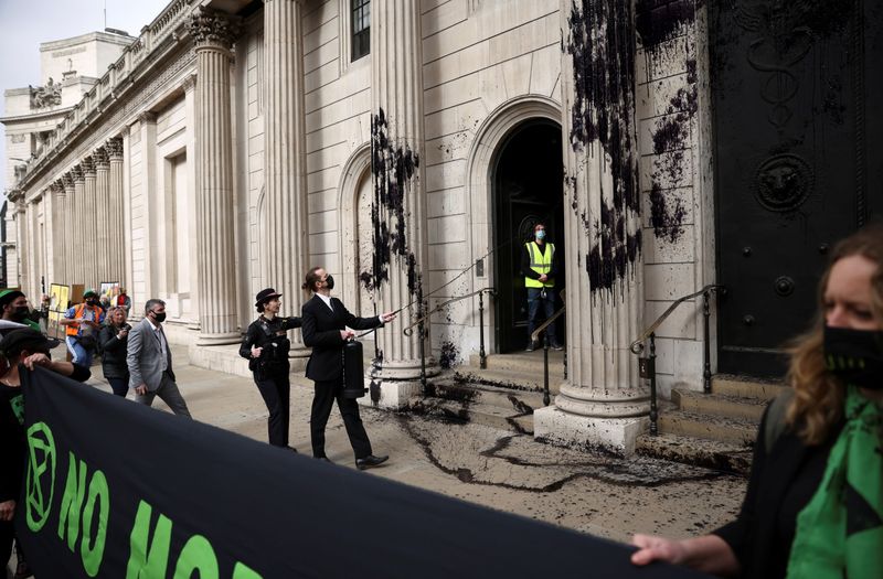 Extinction Rebellion activists protest outside the Bank of England
