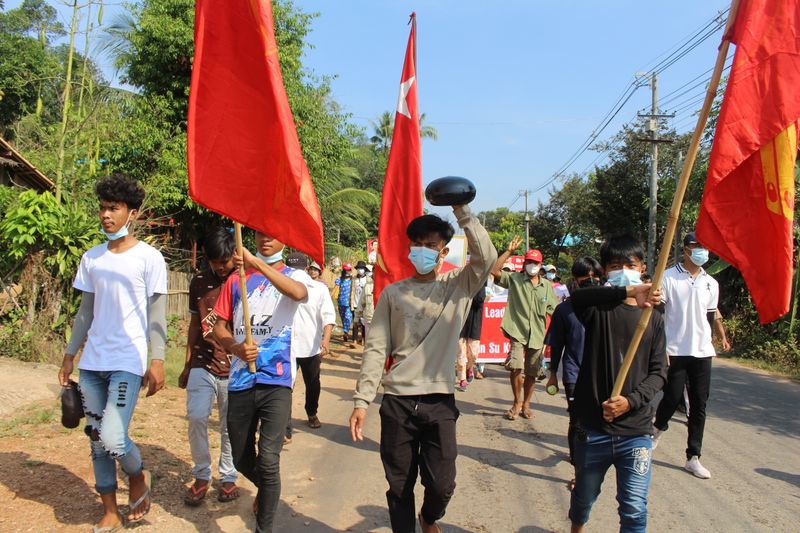 Protest against the military coup, in Launglon township