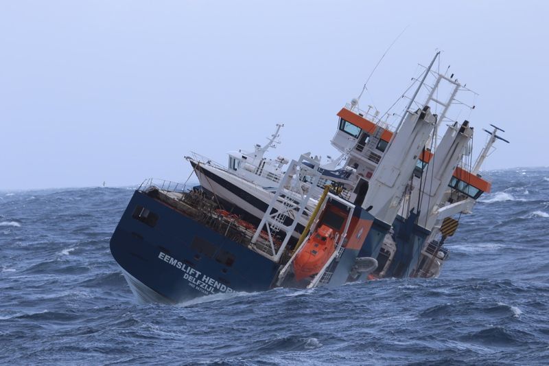 Dutch cargo ship Eemslift Hendrika is seen in the Norwegian