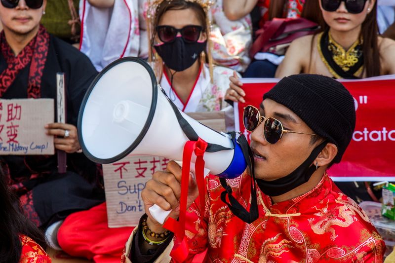 Myanmar actor and model Paing Takhon protests in Yangon