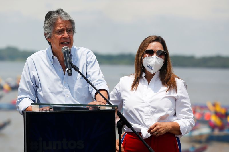 Ecuador’s presidential candidate Guillermo Lasso attends a closing campaign rally,