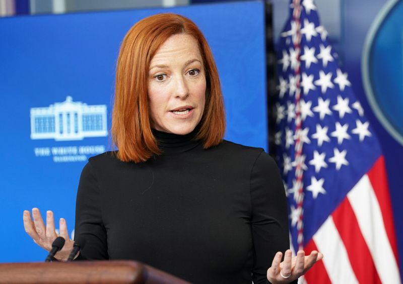 Jen Psaki speaks at a press briefing at the White