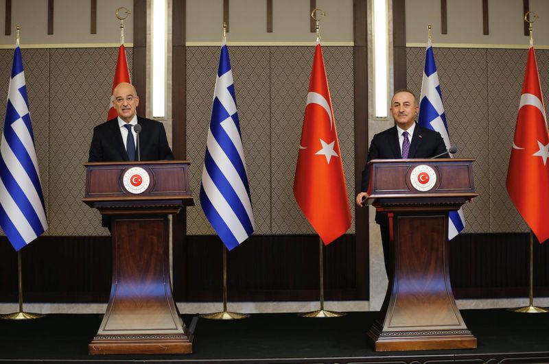 Turkish Foreign Minister Cavusoglu and his Greek counterpart Dendias hold