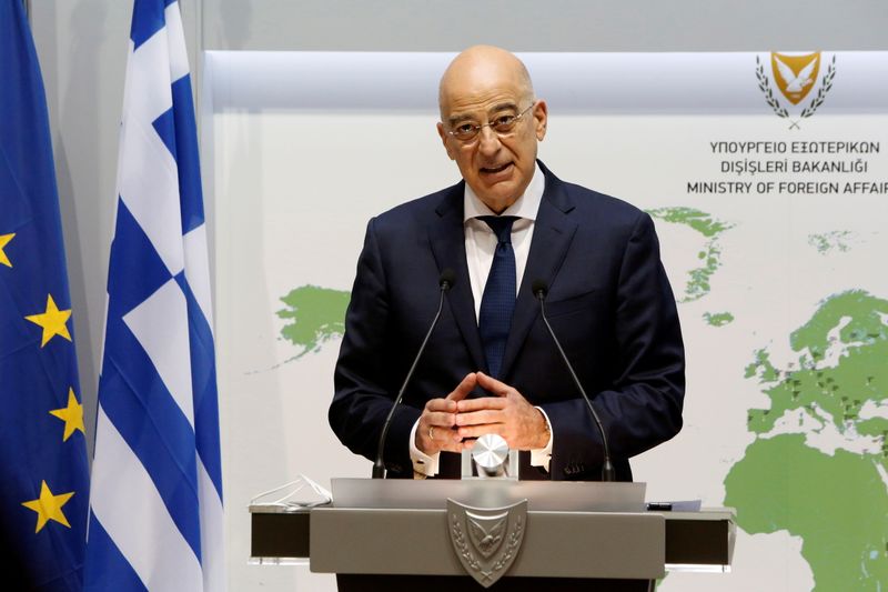FILE PHOTO: Greek Foreign Minister Nikos Dendias speaks during a