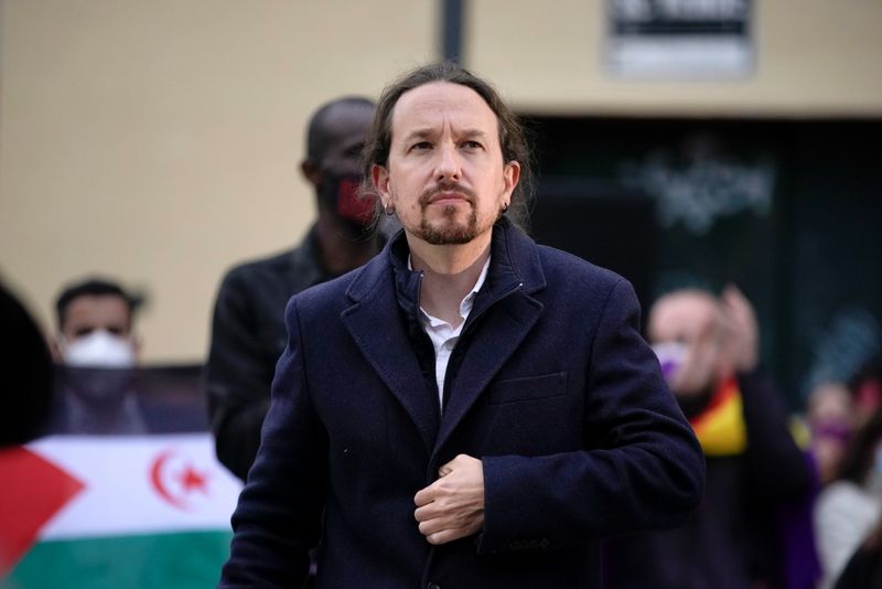 Spain’s Unidas Podemos candidate Iglesias attends a meeting in Madrid