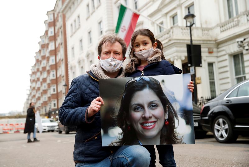 FILE PHOTO: Richard Ratcliffe protests outside Iranian Embassy in London