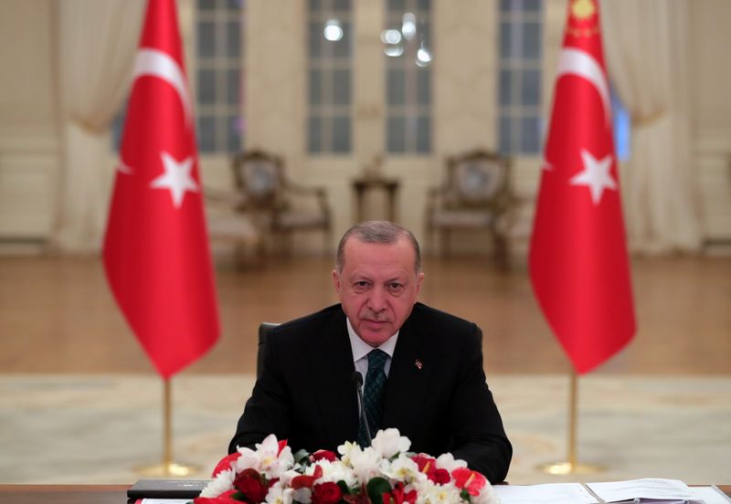 FILE PHOTO: Turkish President Erdogan attends a Climate Summit video