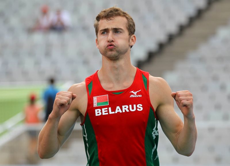 FILE PHOTO: Krauchanka of Belarus reacts during  the pole