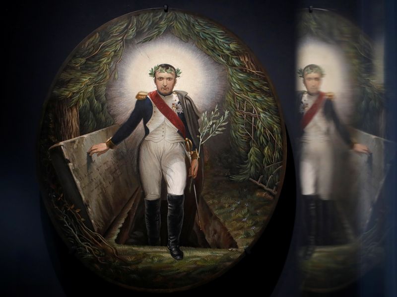 The micro-mosaic “Napoleon Coming out of his Tomb” is displayed