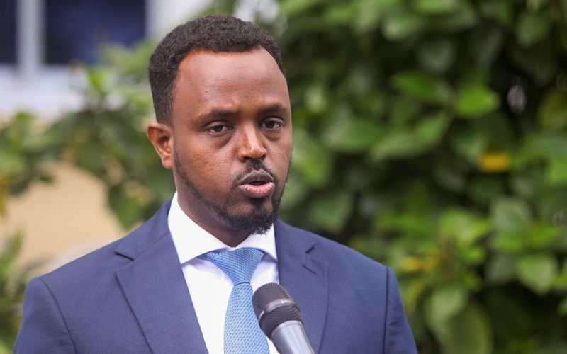 Somali deputy information minister Abdirahman Yusuf speaks during a news
