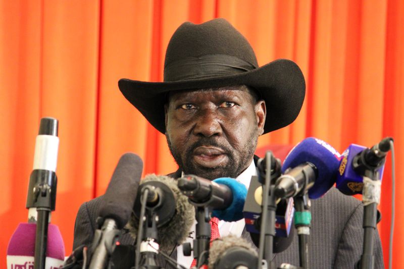 South Sudan’s President Salva Kiir delivers a statement to the