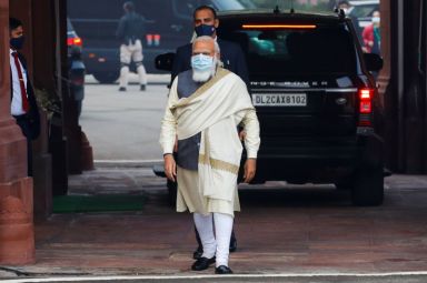 India’s Prime Minister Narendra Modi arrives at the parliament house