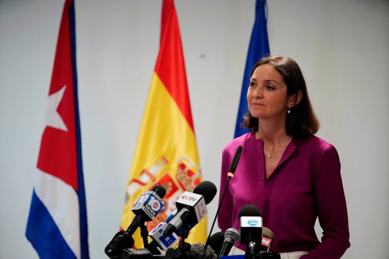 Spain’s Tourism Minister Reyes Maroto speaks during a news conference