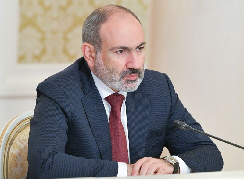 Armenia’s acting Prime Minister Nikol Pashinyan attends a meeting with
