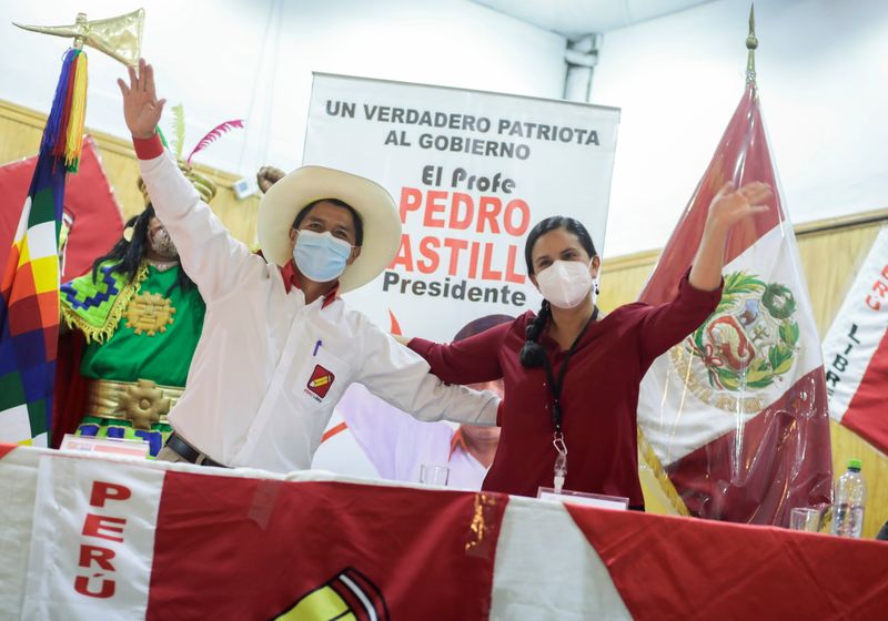 FILE PHOTO: Peru’s presidential candidate socialist Pedro Castillo addresses the