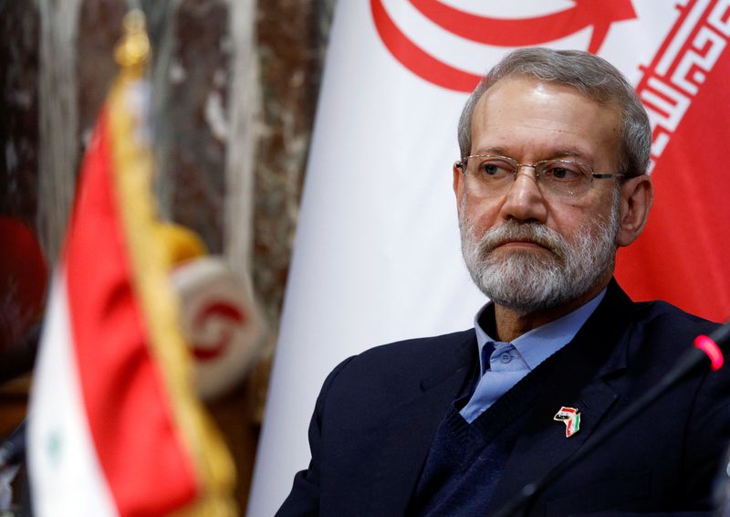 Iranian parliament speaker Ali Larijani attends a news conference in