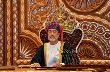 FILE PHOTO: Oman’s Sultan Haitham bin Tariq al-Said gives a