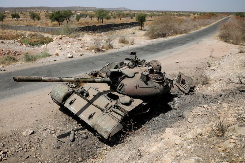 Tank damaged in fighting between Ethiopian government and Tigray forces