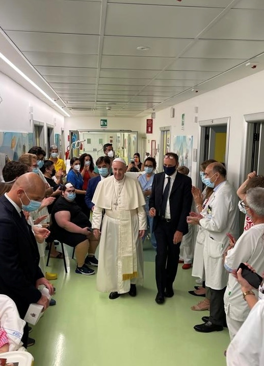 Pope Francis visits the children’s cancer ward at the Gemelli